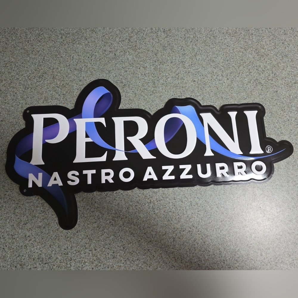 Peroni Beer Nastro Azzurro Promo Embossed Tin Advertising Sign Man Cave Bar NEW